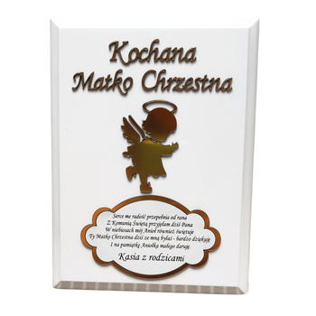 PODZIĘKOWANIE DLA MATKI CHRZESTNEJ KOMUNIA BIAŁY DREWNIANY PANEL ELEMENT 3D