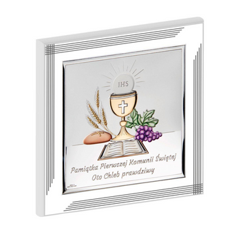Srebrny obrazek pamiątka pierwszej komunii świętej
