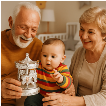 Karuzela Srebrna Chrzest Roczek Grawer Gratis Pozytywka Zilverstad