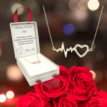 Srebrny Pozłacany Naszyjnik Dla Córki Serce i puls  z dedykacją