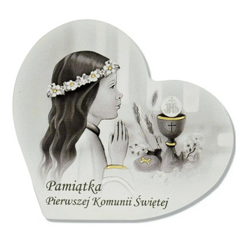 Obrazek czarno biały serce pamiątka pierwszej komunii świętej malowany na drewnie dla dziewczynki