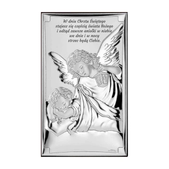 Valenti obrazek srebrny z Aniołem Stróżem na Chrzest Święty