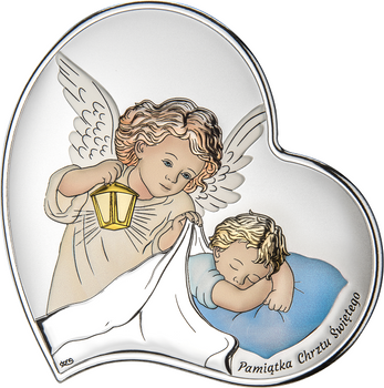 Aniołek - obrazek srebrny Pamiątką Chrztu Świętego DONO