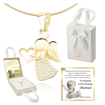 Złoty aniołek - wisiorek z łańcuszkiem -srebro pozłacane