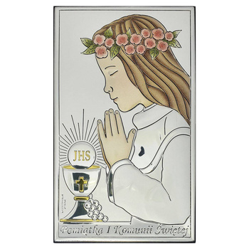 Obrazek srebrny pamiątka pierwszej komunii świętej dla dziewczynki