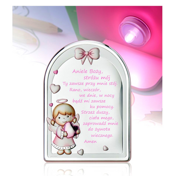 Obrazek aniołek z modlitwą i lampką  dla dziewczynki