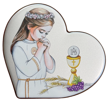 PREZENT OBRAZEK SERCE NA KOMUNIĘ DLA DZIEWCZYNKI OD CHRZESTNYCH DZIADKÓW