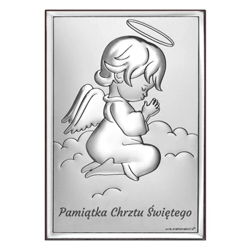 Aniołek - srebrny obrazek Pamiątka Chrztu Świetego